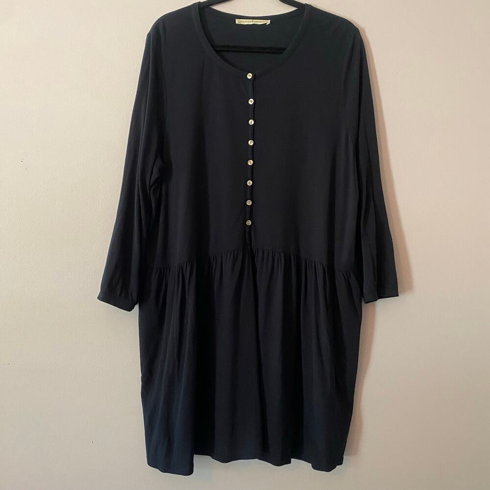 Peruvian Connection Navy Blue Minimalist Lagenlook Long Sleeve Knee Dress Large